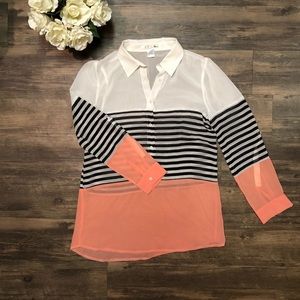 Coral Striped Button Down Blouse